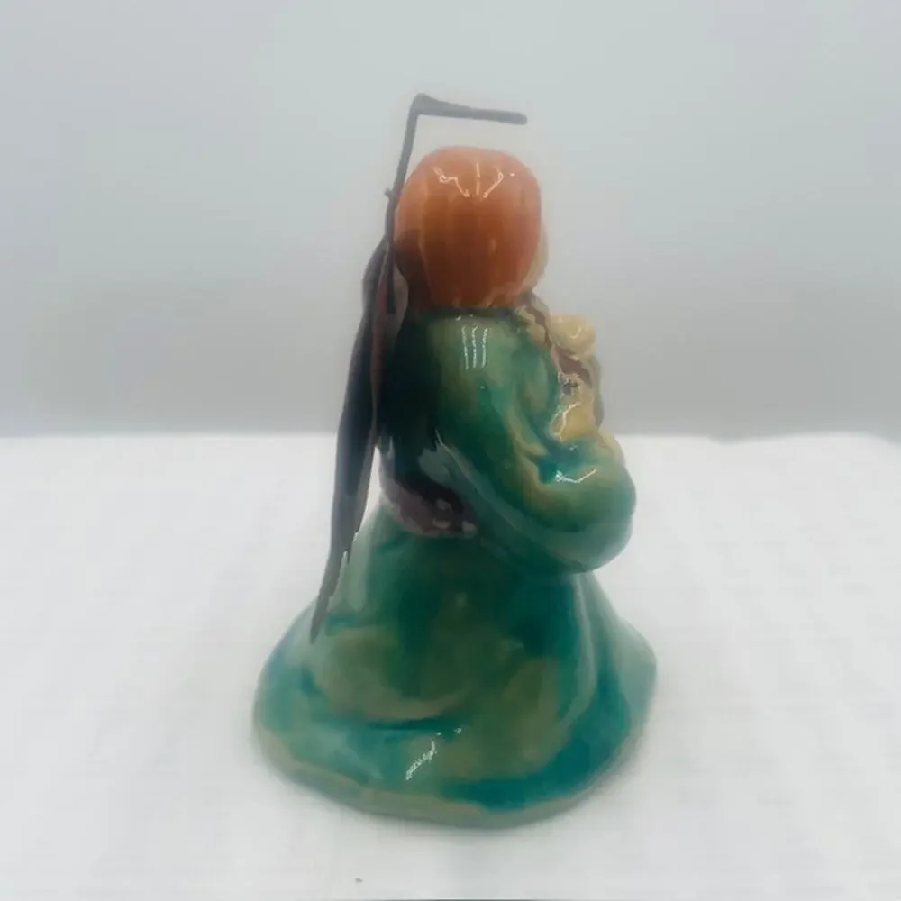 Vintage Ceramic Angel No Face Tin Wings Playing Mandolin Figurine